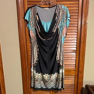 ONE WORLD Black and Teal Dress